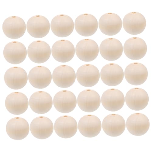 DIYEAH 30 Stück Holzperlen Jumbo runden klein Basteln Herstellung wohnungseinrichtung wohnungsdeko bildrahmen fotorahmen Bastelperlen herstellen DIY Anhänger Holzperle hölzern Light Brown von DIYEAH