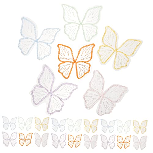 DIYEAH 30 Stück Schmetterlingsaufkleber DIY Schmetterlingsapplikationen Kostüm schmetterlingsflügel Stickerei Erwachsene Kleidungsstück Patch nähen Organza-Schmetterlinge von DIYEAH