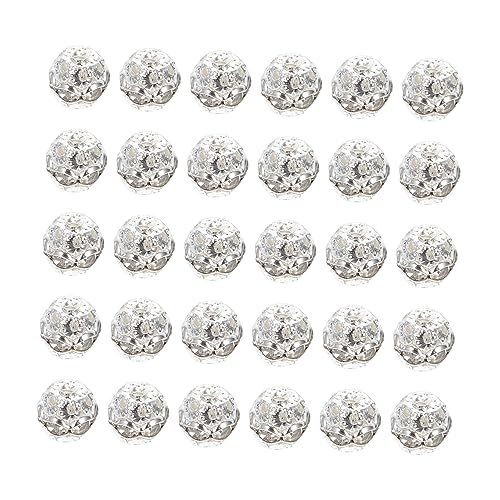 DIYEAH 30 Stück Sphärenperlen mit Löchern Rhinestone Inlaid DIY Schmuckperlen für Armbänder und Ohrringe Silber Zubehör für Schmuckherstellung von DIYEAH