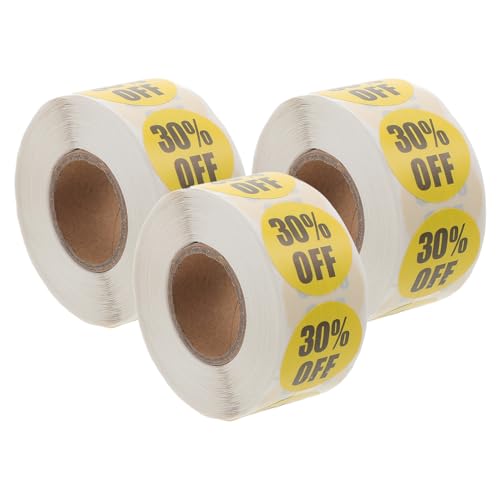 DIYEAH 3Rollen Selbstklebende Rabattaufkleber Runde für Einzelhandelsgeschäfte Farbige Preisetiketten für Supermärkte Sticker pro von DIYEAH
