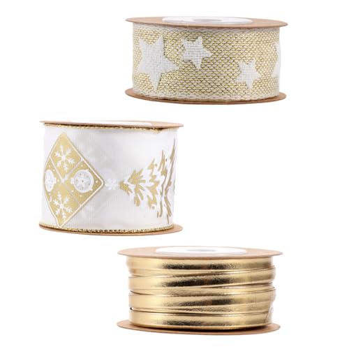 DIYEAH 3er Set Weihnachtsband Weihnachtsdekorationen Lichter Gold Weihnachtsbaum -ornamente Weihnachten Weihnachtsbastelband Perlen Sackleinen Verdrahtetes Band Glocken Girlande Polyester von DIYEAH