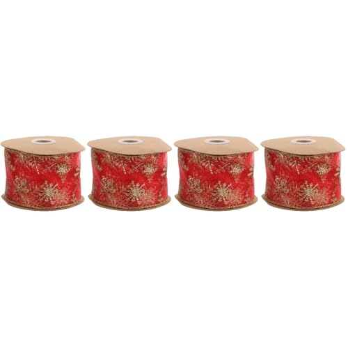 DIYEAH 4 Rollen Weihnachtsband Rosa Netzband Goldfarbenes Weihnachtsband Rot Grünes Band Breites Samtband Mit Draht Geschenkband Weihnachtsschleife Dekoration Kariertes Thema von DIYEAH