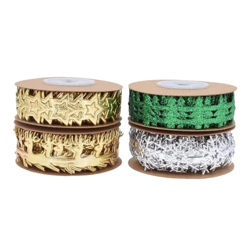 DIYEAH 4 Rollen Weihnachtsgeschenkband mit Schneeflocken-glitzer Dekoratives Geschenkverpackungsband für DIY Basteln Festliche Schleifen Weihnachtsbaum Partydekorationen von DIYEAH