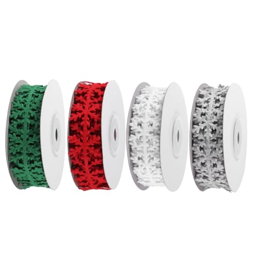 DIYEAH 4 Rollen Weihnachtsschneeflocken Partydekorationen Krippendekor Geschenkbänder Wickelband Verzierungen Frohe Weihnachten Band Weihnachtsgirlanden Verpackungsband Vliesstoff von DIYEAH