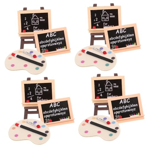 DIYEAH 4 Sätze Kleine Holz -Blackboard -Staffelei Farbmischpalette beemysafe Attraktiv winzig Mini dekoration puppenaugen dekoratives Tafelmodell Staffelei-Modell hölzern von DIYEAH