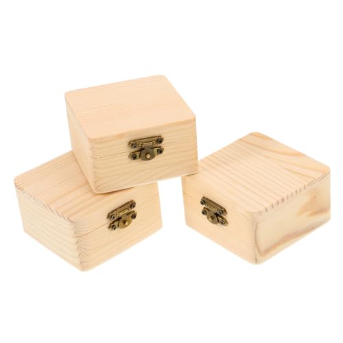 DIYEAH 4 Sätze Quadratisches Holzgehäuse Aufbewahrungsboxen Korb Mit Deckel Münze Faltbar Storage Boxes Aufbwahrungs-box Holzbox Schmuckkästchen Schlosskasten Bambus 3 Stücke * 4 von DIYEAH