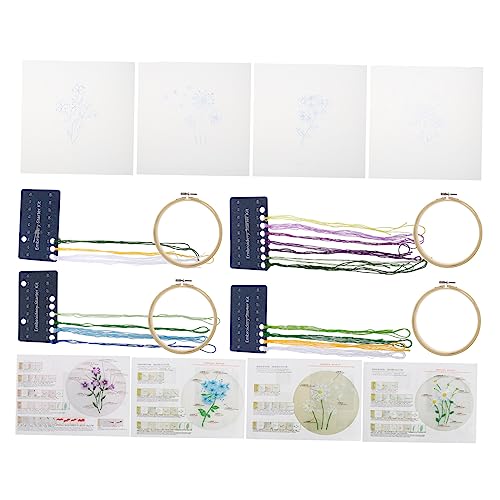 DIYEAH 4 Sätze Stickerei-starter-kit Herstellung Stickset Für Anfänger Leinen Nähen Stickzubehör Für Blumenmuster Bausätze Stich Kreuzen Bastelsets Klein Stoff Bettwäsche Aus Baumwolle von DIYEAH