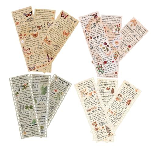 DIYEAH 4 Sätze Vintage Washi Tape Selbstklebende Dekorative Klebebänder für Scrapbooking Diy Handwerk Journals Retro Pflanzenmuster für Projekte von DIYEAH