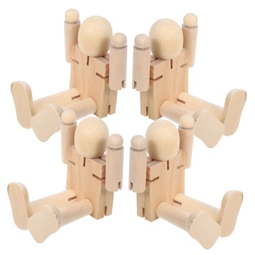DIYEAH 4 Stück Holzroboter Figur aus Holzpflock Stiftpuppe malen Holzfigur unfertige Puppenkörper DIY Puppenmenschen Gelenkmodell aus Holz DIY Painting Supplies Peg-Puppen Holzpuppe Beige von DIYEAH