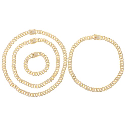 DIYEAH 4 Stück Kubanische Gliederkette mit Hochwertige Halskette und Armband für Damen und Herren Verziert mit Funkelnden Strasssteinen für Partys und Besondere Anlässe von DIYEAH