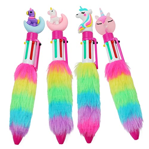 DIYEAH 4 Stück Plüsch Kugelschreiber Einhorn für Mädchen Bunte Druckkugelschreiber mit Kreativen Designs für Schule und Freizeit für Schreibliebhaber von DIYEAH