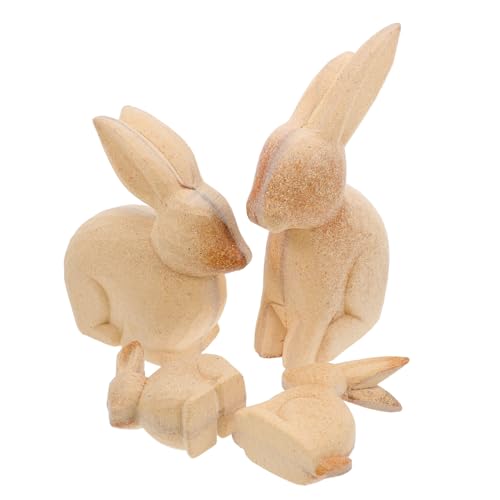 DIYEAH 4 Stück Unbehandeltes Holz-tierornament, Ostern, Blankes Holz, Kaninchen, Peg-puppe, Figur, Rustikales Häschen, Tischstatue, Modell, Schreibtisch-mittelstück Zum Selbermalen, von DIYEAH