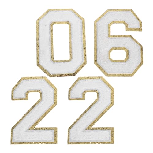 DIYEAH 4 Stück Weiße Chenille Zahl Aufbügler mit Goldfarbenem Rand Bestickte DIY Bügelapplikation für Kleidung Rucksäcke Hüte Vielseitige Nummer Deko für Team uniformen DIYEAH 4 Stück Weiße Chenille Zahl Aufbügler mit Goldfarbenem Rand Bestickte DIY Bügelapplikation für Kleidung Rucksäcke Hüte Vielseitige Nummer Deko für Team uniformen von DIYEAH