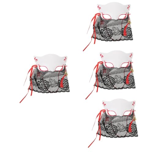 DIYEAH 4 Teilige Maske Halloween Fuchs Kostüm Spitze Maskerade Gesicht Rabe Halloween Party Halbtier Wolf Halloween Vögel Party Zubehör Partyzubehör Partybedarf von DIYEAH
