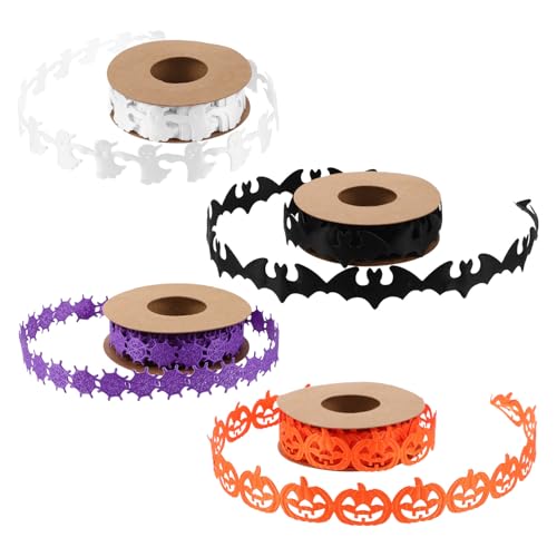 DIYEAH 4-teiliges Halloween-band-set: Dekoratives Band mit Spinnennetz, Fledermaus, Kürbis, Geist – Perfekt zum Verpacken von Geschenken, zum Basteln von Kränzen, Als Party-dekoration – von DIYEAH