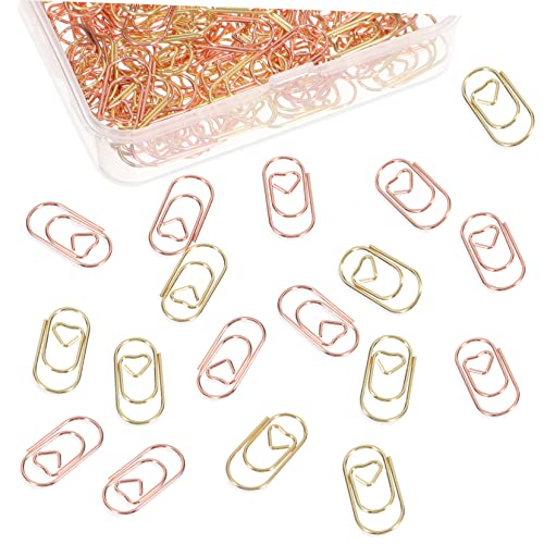 DIYEAH 400 Stück Herzförmige Büroklammern Set aus Metall Gold und Roségold Dekorative Lesezeichen und Bürobedarf für Organisation und Scrapbooking von DIYEAH