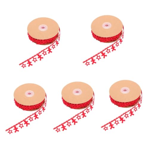 DIYEAH 5 Rollen Weihnachtliches Geschenkband Rot mit Prägung Stern Lebkuchen Deko Schleifenband für Geschenke DIY Weihnachtsbaum Dekoration Langlebiges nicht Verblassendes Bastelband von DIYEAH