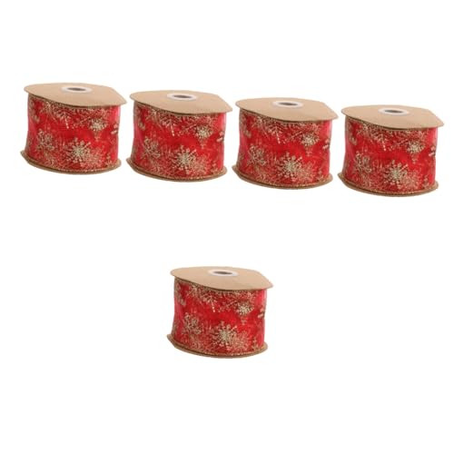DIYEAH 5 Rollen Weihnachtsband Vintage Dekorativ Kariert Satin Rosa Breites Samtband Mit Draht Glitzerband Für Die Feiertage Dünn Gewebte Verpackungsbänder Weißgoldenes Band Zum von DIYEAH