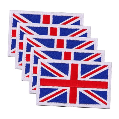 DIYEAH 5 Stück Britische Union Jack Flaggen Aufnäher Bestickt Dickes Gewebe Vielseitig für Rucksäcke Kleidung und Hüte Einfach zum Aufnähen für DIY projekte und Zubehörgestaltung von DIYEAH
