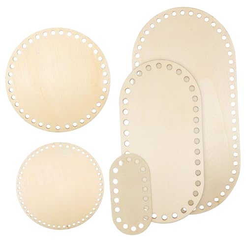 DIYEAH 5 Stück Häkeln Korbboden Holz Oval und Rund Naturbelassene Holzscheiben für DIY Korbgestaltungen als Basis für Häkeln und Basteln von DIYEAH