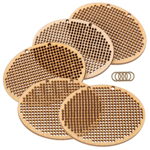 DIYEAH 5 Stück Holzchip-anhänger Scheiben Kreuzen Diy Runder Kreuzstich Groß Kreuzstichzubehör Stickerei Nähen Runden Anhänger-ornament Anhänger Zum Basteln Aus Massivem Holz Beige von DIYEAH