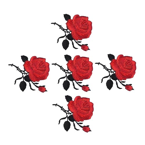 DIYEAH 5 Stück Rosen Stickerei Patches für Kleidung Aufbügelbare Applikationen zur Dekoration für Reparaturen und DIY Projekte Rot Hochwertigem Stickgarn von DIYEAH