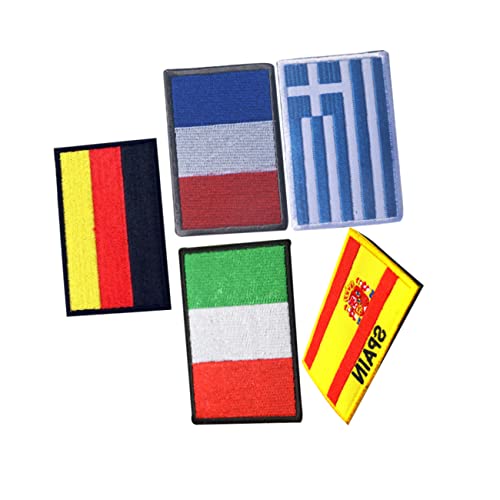 DIYEAH 5 Stück Teiliges Nationalflaggen Patch für Sportbekleidung Aufbügelbare Stickerei für Armbänder Hosen Taschen Griechenland Spanien Italien Frankreich von DIYEAH