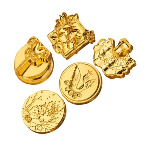 DIYEAH 5 Stück Teiliges von Wachsiegel Stempelköpfen ohne Griff Abnehmbar für Hochzeitskarten Einladungen Geschenkpapiere und Weihnachtskarten Goldene Vintage Designs Präzise Gravur von DIYEAH
