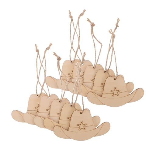 DIYEAH 50 Stück Cowboy Hut Holz-dekorationen aus Nachhaltigem Holz Unlackierte DIY Bastelzuschnitte Western Stil Partyanhänger Kinderfreundlich für Weihnachts Themenfeiern von DIYEAH