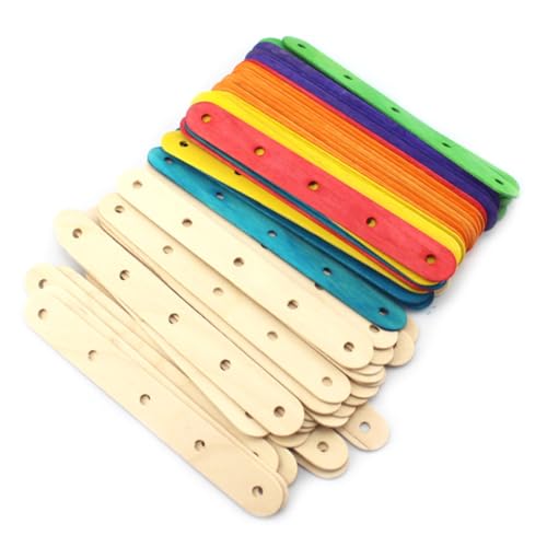 DIYEAH 50 Stück Farbige Holzstäbchen für Bastelprojekte Jumbo Diy Eisstiele mit Löchern für Gruppenaktivitäten Bastelunterricht und Partys von DIYEAH