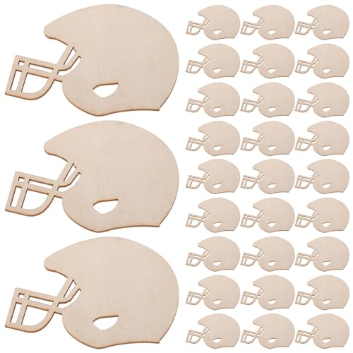DIYEAH 50 Stück Footballhelm-Ausschnitte, DIY, unbehandelte Holzscheiben, leere Holzspäne, Stücke mit Seil zum Bemalen, Basteln, Partyzubehör zum Thema Fußball von DIYEAH