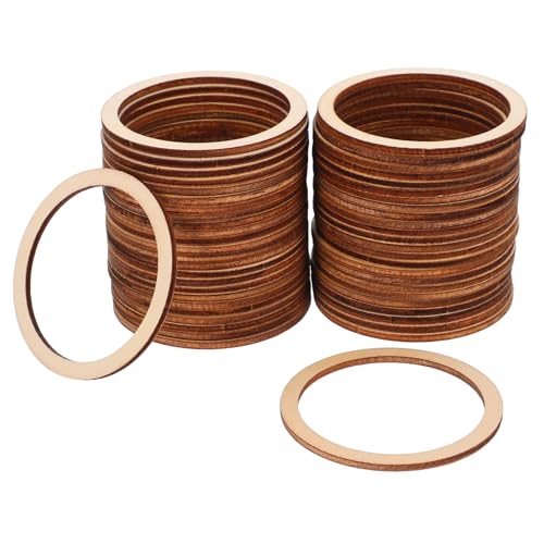 DIYEAH 50 Stück Schmuckzubehör Holzspänen Form Sammelalbum flacher Kreis handwerkliches Scrapbooking -Verzierungen Holzhandwerkskreise Handwerkskreise hohl Bastelkreis Bambus von DIYEAH