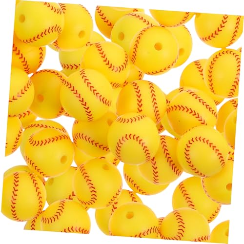 DIYEAH 50 Stück Teiliges Silikon Sportschmuckperlen Gelbe Baseball-motiv Spacer Beads Kleine DIY Schmuckperlen für Armbänder Halsketten Schlüsselanhänger Kreative Bastelideen von DIYEAH
