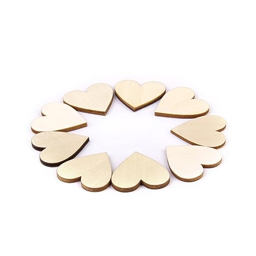 DIYEAH 50Stücke Herz Holzscheiben Blanko Holzscheiben für DIY Bastelarbeiten Hochzeitsdeko Tischdeko Scrapbooking und Mehr zum Bemalen und Verzierungen von DIYEAH