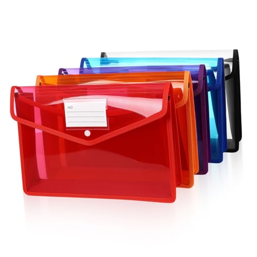 DIYEAH 5Stücke Kunststoffmappen Transparente Dokumentenordner mit Druckknopf Farbige Aktenaufbewahrung Große Kapazität Etikettentasche für Einfache Organisation für Büro von DIYEAH