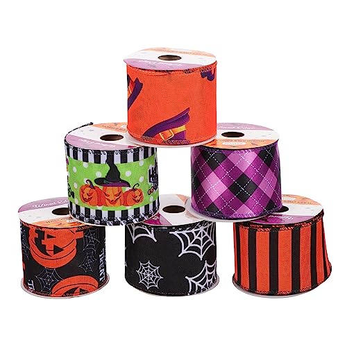 DIYEAH 6 Rollen Halloween-Bänder Paketband Schleife Aufkleber Grosgrain-Bänder für Bastelbündel geschenkband halloween halloween-dekoration gedrucktes Band Verpackungsband Polyester von DIYEAH