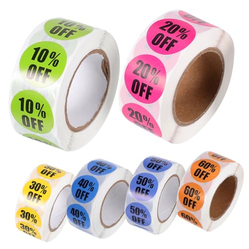 DIYEAH 6 Rollen -Logo -Aufkleber runden Etiketten ästhetische Aufkleber farbig klebrig kleine runde Aufkleber Prozent auf Aufkleber rundes klebeetikett beschichtetes Papier von DIYEAH