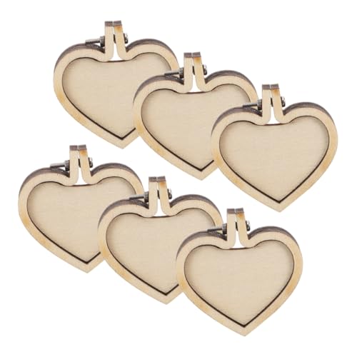DIYEAH 6 Stück Mini Holzstickrahmen Herzform Tragbare Stickringe für Schmuck und Diy Projekte für Anhänger und Schlüsselanhänger Beige von DIYEAH