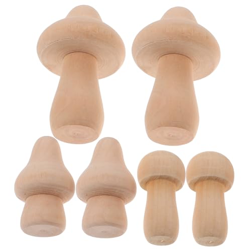 DIYEAH 6 Stück Pilz-Party-Dekorationen Malerei Kindergarten Karikatur klein Puppe Natürliche Holzdekoration Holzfiguren Bastelset Naturholz Pilze DIY zubehör Pilze selber machen von DIYEAH