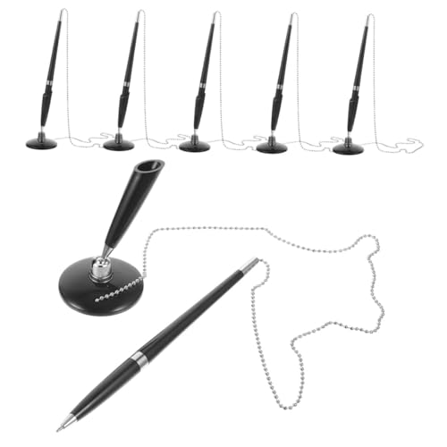 DIYEAH 6 Stück Sichere Schreibtisch-kugelschreiber mit Kette und Selbstklebendem Halter für Büro Empfang Bank Hotel Schule Stabiler Counter Pen mit Elegantem Design von DIYEAH