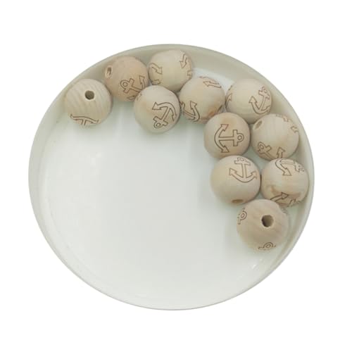 DIYEAH 60 Stück Holzperlen mit Lächeln und maritimem Motiv Natürliche Holzperlen zum Auffädeln DIY Schmuck Zubehör für Armbänder Halsketten Kreative Bastelarbeiten und Dekorationen von DIYEAH