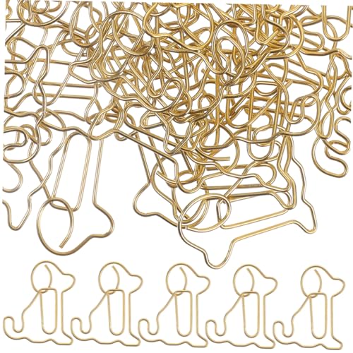 DIYEAH 60 Stück Niedliche Büroklammer Kleine Papierklammern Hundförmige Papierhalter Buch Büroklammer Stift Dekorativer Notizclip Niedliche Tier-büroklammern Papierclips Golden Metall von DIYEAH