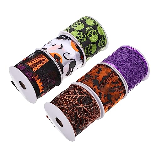 DIYEAH 6Rollen Halloween Dekorationsband mit Drahtkante Vielseitig für DIY Blumenverpackung und Geschenkverpackung Langlebigem für Festlichkeiten von DIYEAH