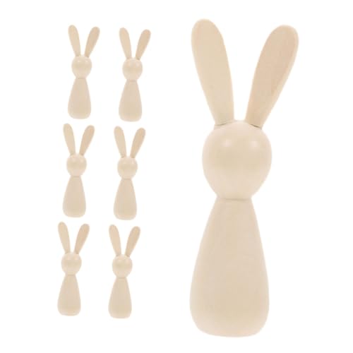 DIYEAH 7 Stück Unlackierte Holzhasenfiguren für Diy Projekte Handgefertigte und Vielseitige Deko für Ostern und Kreative Bastelarbeiten von DIYEAH