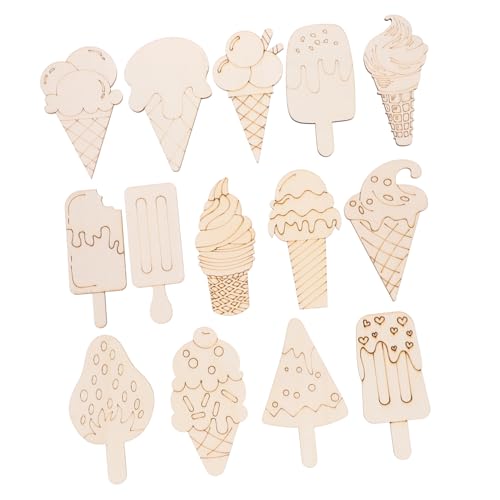 DIYEAH 70 Stück leerer Holzausschnitt -Bastelarbeiten für Ausschnitte DIY-Tags Scheiben Eiscreme Party Holzscheibe Stütze Eiscreme-Ornament aus Holz Graffiti-Zubehör Malscheibe von DIYEAH