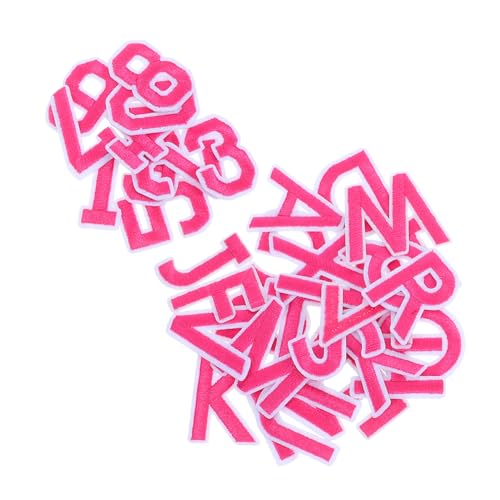 DIYEAH 72 Stück Teiliges Bestickte Buchstaben Zahlen Aufnäher zum Aufbügeln Langlebige Polyester Applikationen für Kleidung Hüte DIY Reparaturen und Kreative Textilgestaltung Rosa von DIYEAH