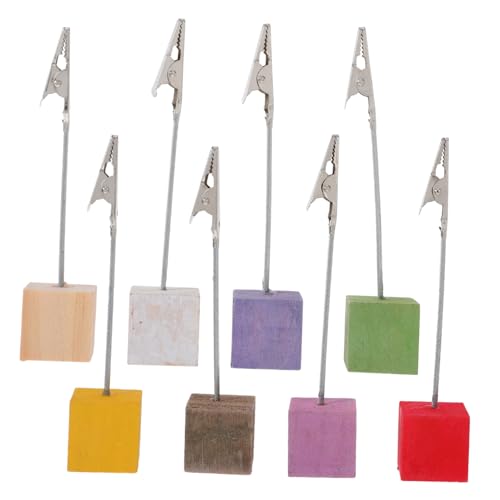 DIYEAH 8 Stück Teiliges Notizclip Halter mit Holzsockel Zufällige Farben für Schreibtisch und Büro Memo Clips für Notizen und Fotos Langlebig aus Kiefernholz und Zufällige Farbe von DIYEAH
