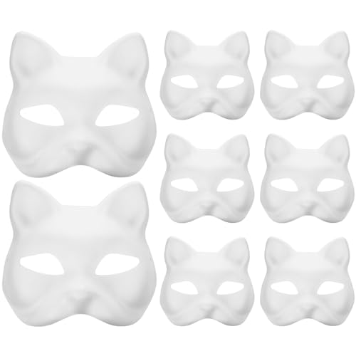 DIYEAH 8 Stück Weiße Maske Katze Fuchs Maske Weiße Leere Maske Unbemalt Maskerade Masken DIY Maske Schlichte Masken von DIYEAH
