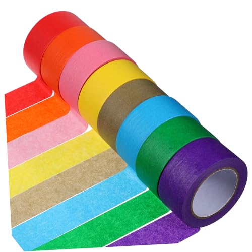 DIYEAH 8Rollen Maskierungspapierband Dekoratives Klebeband für Malerei Bastelarbeiten und DIY Projekte Leicht zu Entfernen ohne Rückstände Leuchtenden Farben von DIYEAH