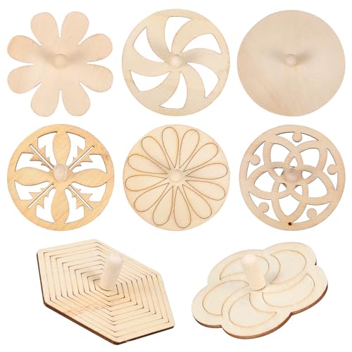 DIYEAH 8Stücke Teiliges Holz Gyro Unlackierte für Verschiedene Designs Seitig Blüten Lollipop Windrad Pädagogisches Holzspielzeug für Freizeit und von DIYEAH